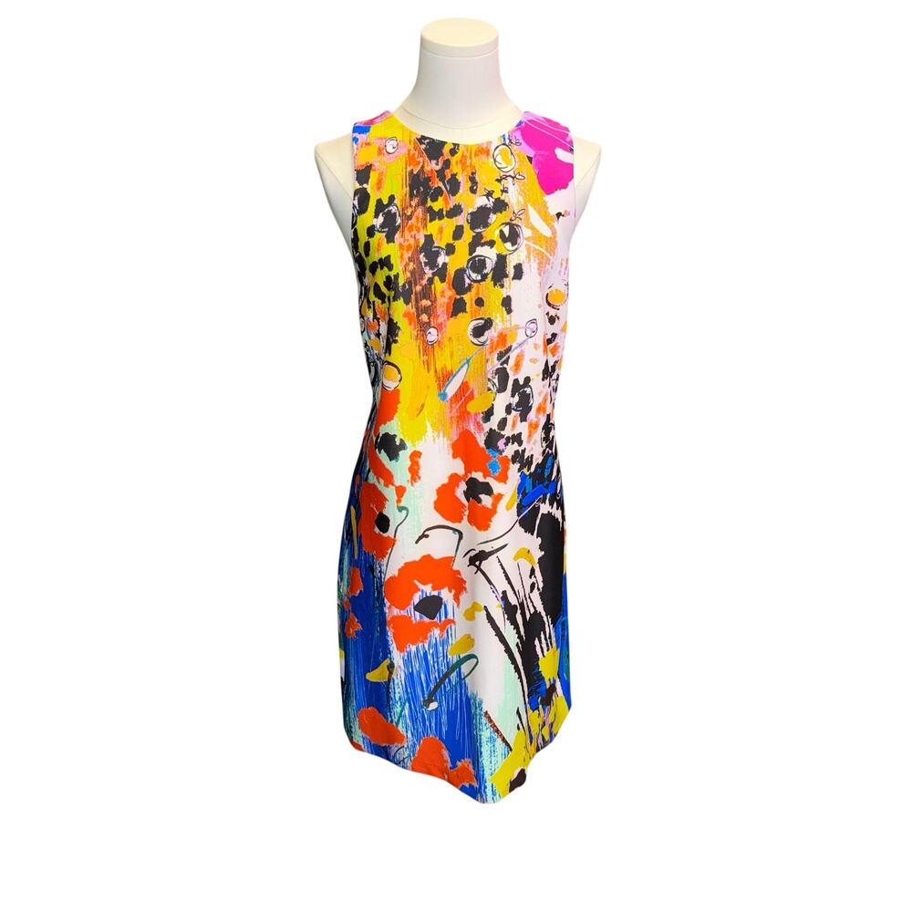 Spense Petite XL Multicolor Abstract Floral Shift Dress Bright Pop Art Summer